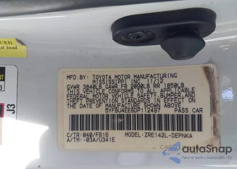2013 Toyota Corolla Le from USA, damaged, VIN 5YFBU4EE6DP112497